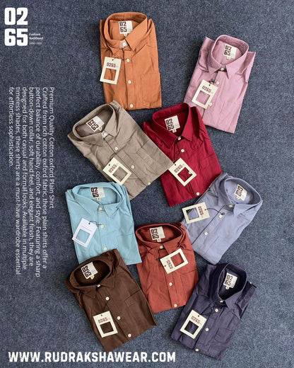 0265 Premium Cotton Oxford - Plain Full Sleeve Shirt - Back Side Box Pleated With Loop
