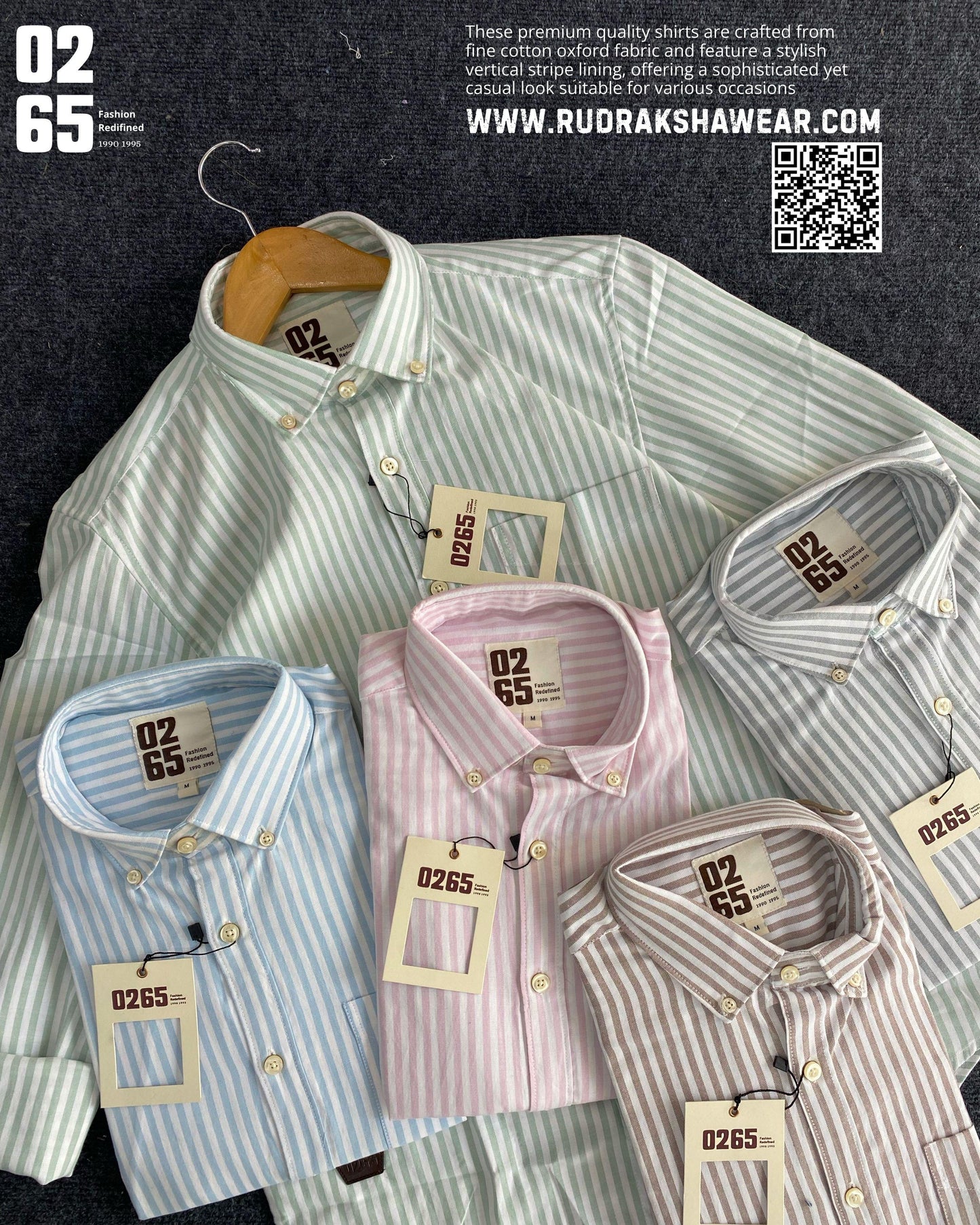 0265 Premium Quality Oxford Fabric Lining Shirt | Button Down Collar | Back side box pleated