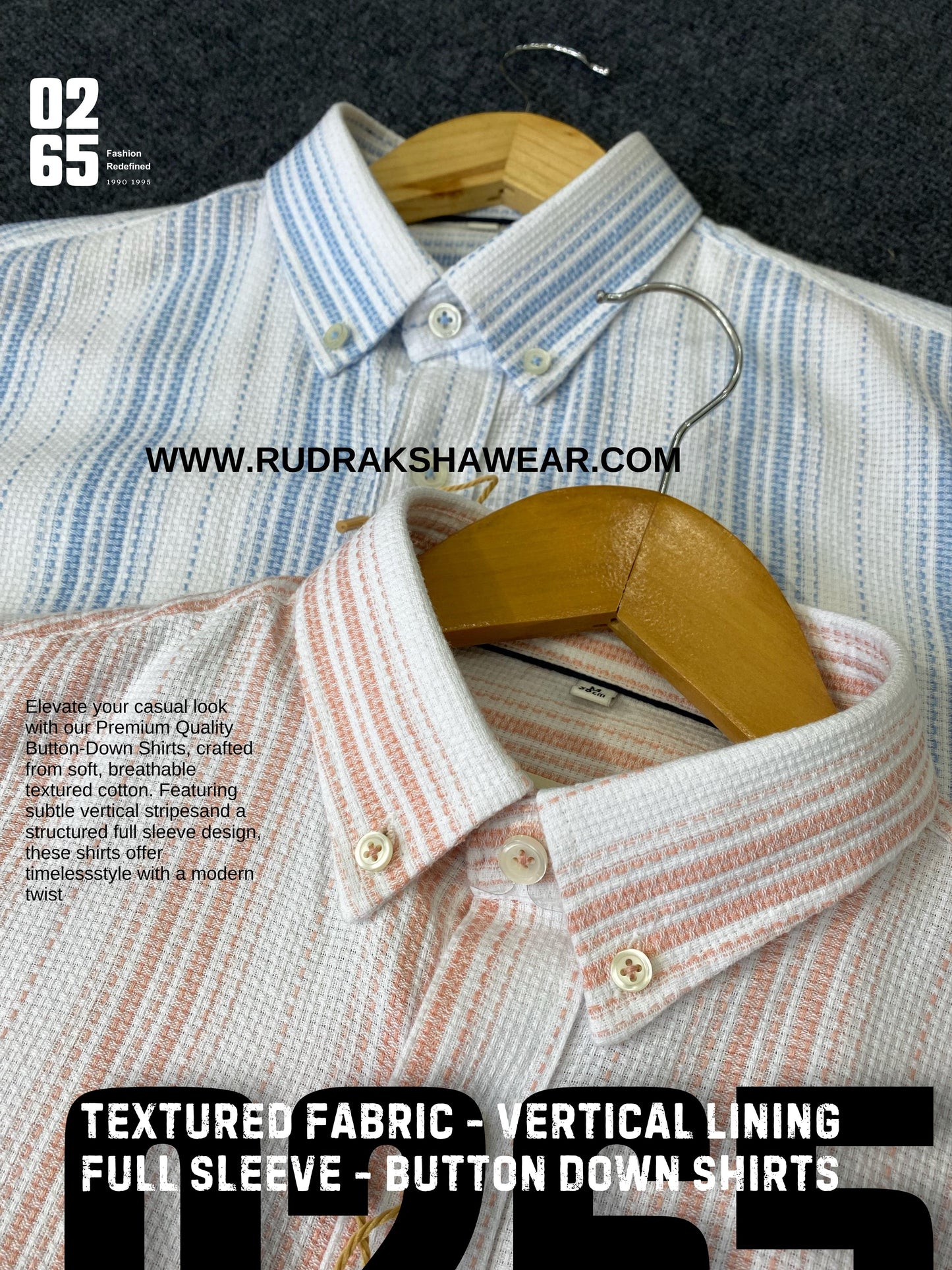Textured Fabric Vertical Lining Full Sleeve Shirt By 0265 - Button Down Collar