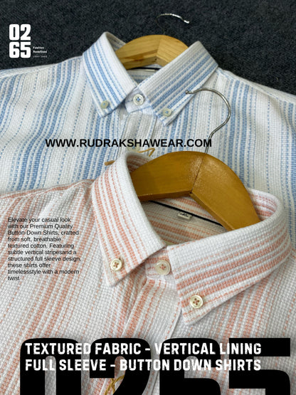Textured Fabric Vertical Lining Full Sleeve Shirt By 0265 - Button Down Collar