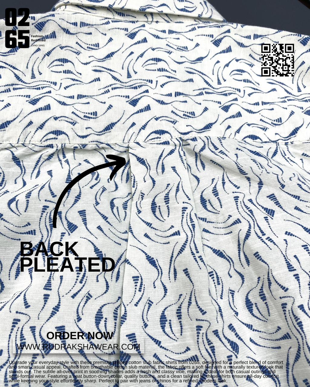 0265 Cotton Slub Printed Shirt | Backside Box Pleated | Full Sleeve