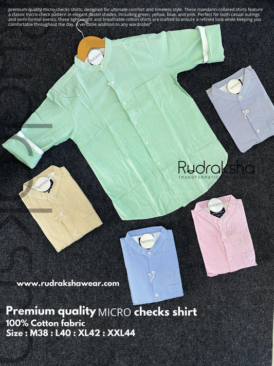 Premium Quality Micro Checks Full Sleeve Shirt - Mandarin ( Stand Collar )