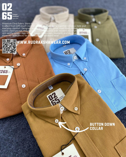0265 Cord Fabric Full Sleeve Shirt | Button Down Collar | Stretchable | Soft & Comfort