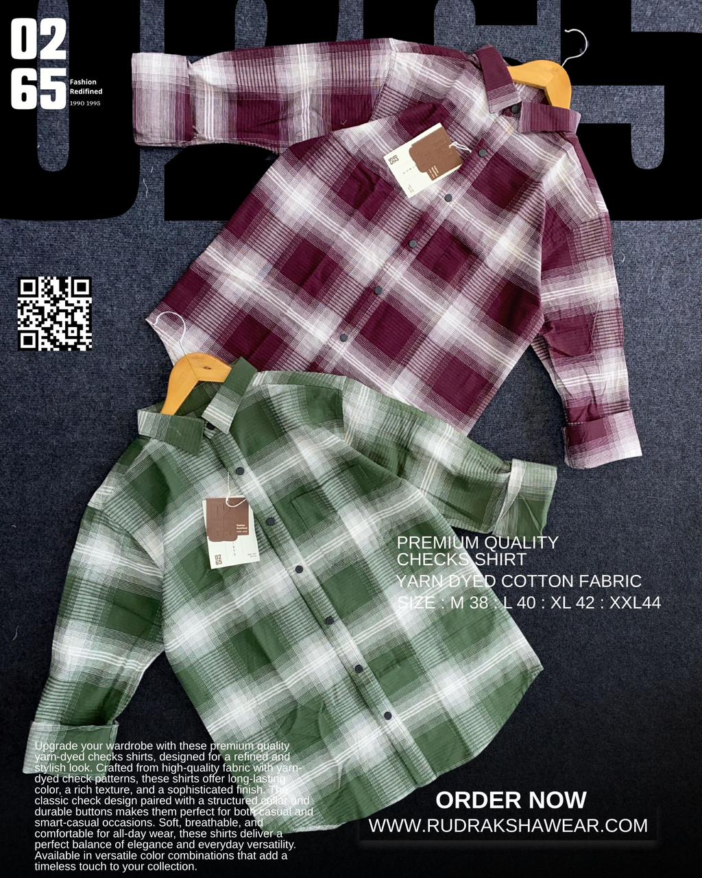 0265 Premium Textured Checks Shirt | Full Sleeve | Metal Snap Buttons | Backside Pleated | 100% Cotton