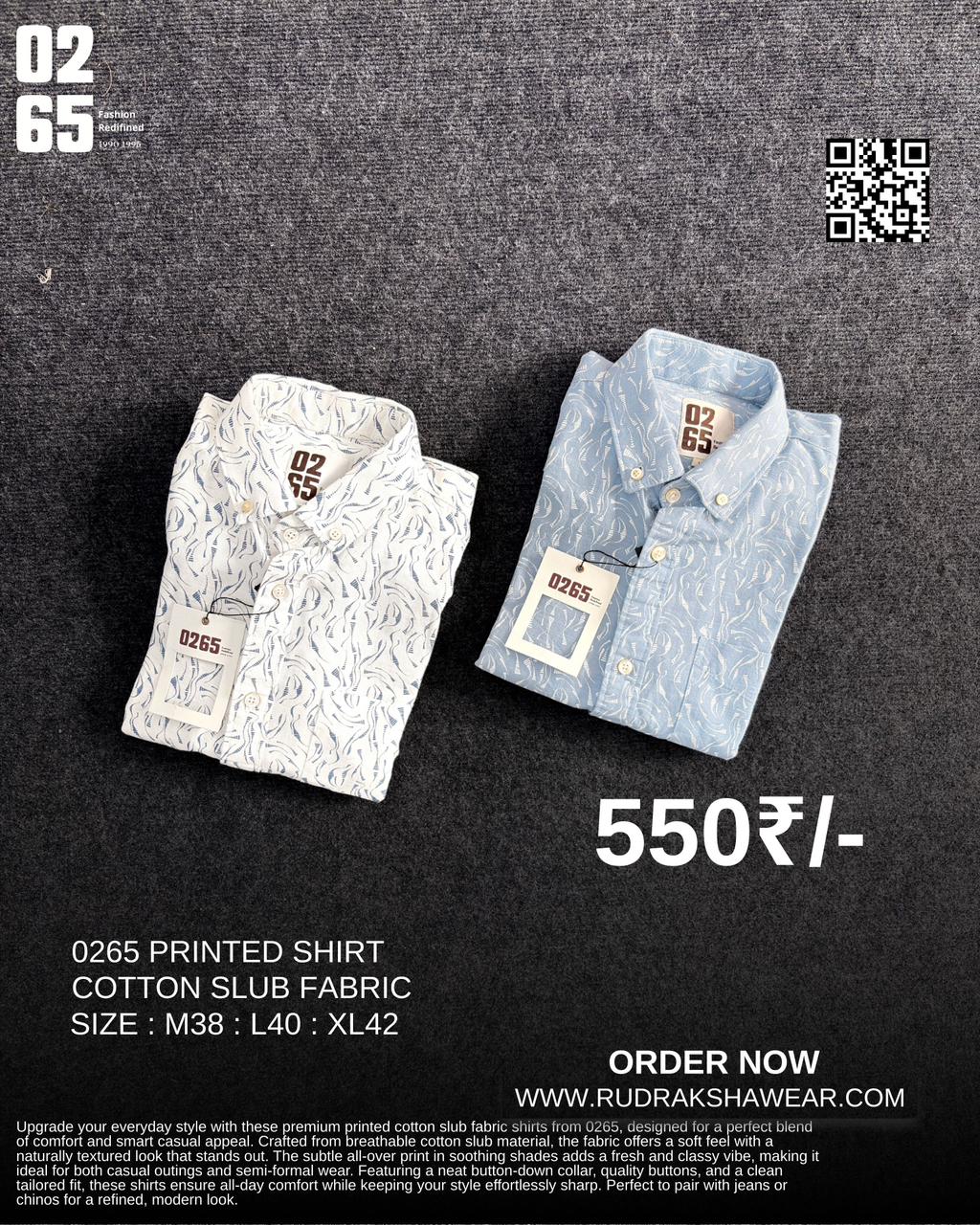0265 Cotton Slub Printed Shirt | Backside Box Pleated | Full Sleeve