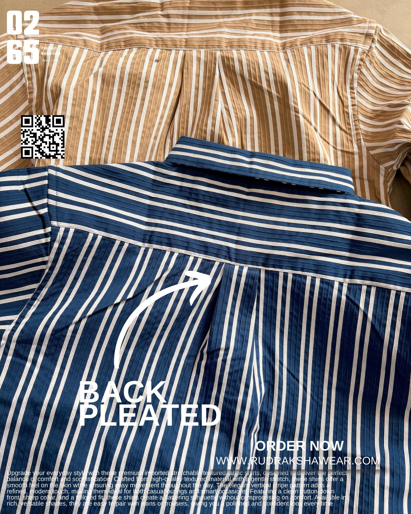 0265 Textured Vertical Lining Stretchable Shirt | Box Pleated