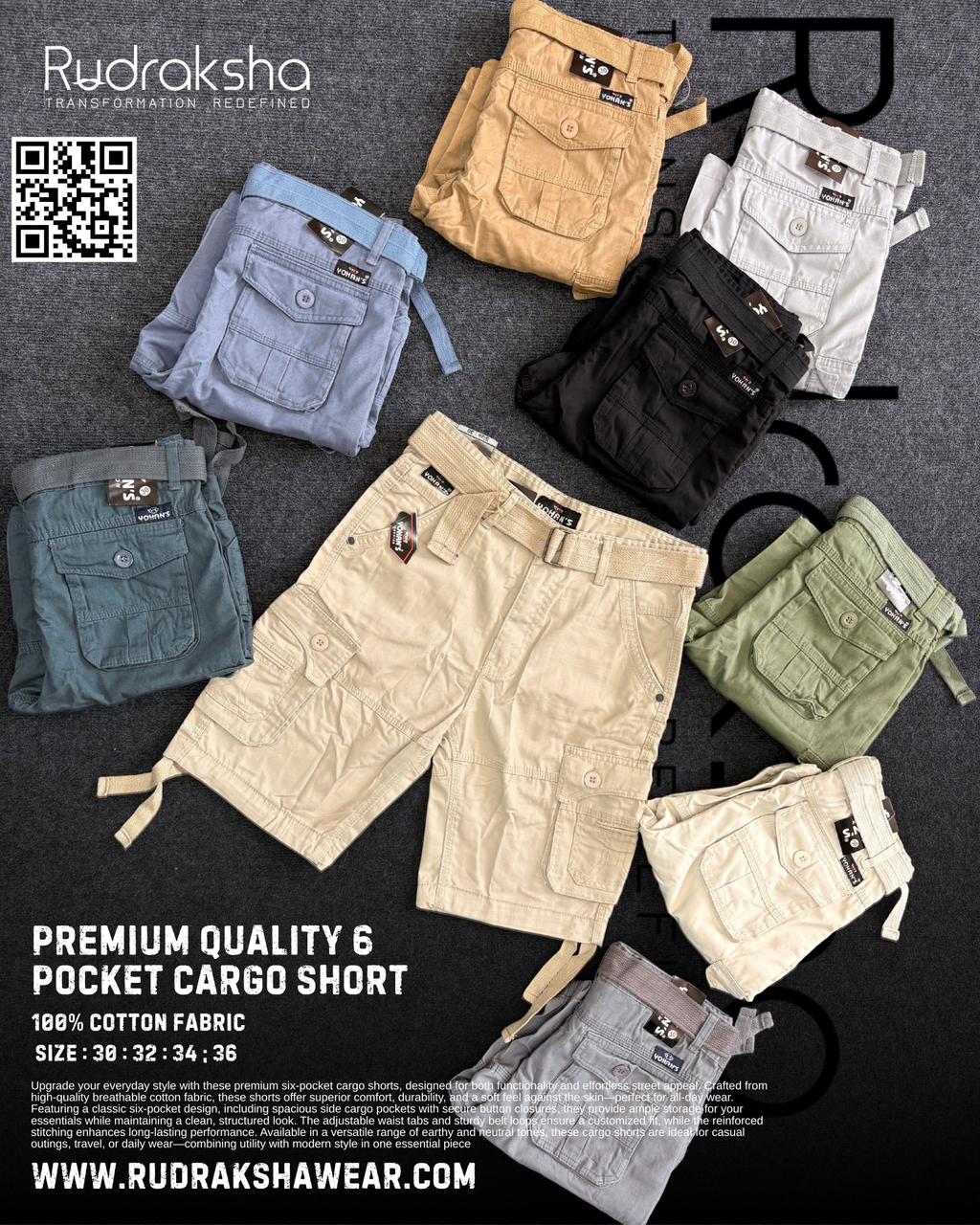 6 Pockets Shorts | 100% Cotton Fabric | With Belt | Summer Special | Cargo Pockets