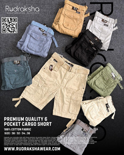 6 Pockets Shorts | 100% Cotton Fabric | With Belt | Summer Special | Cargo Pockets