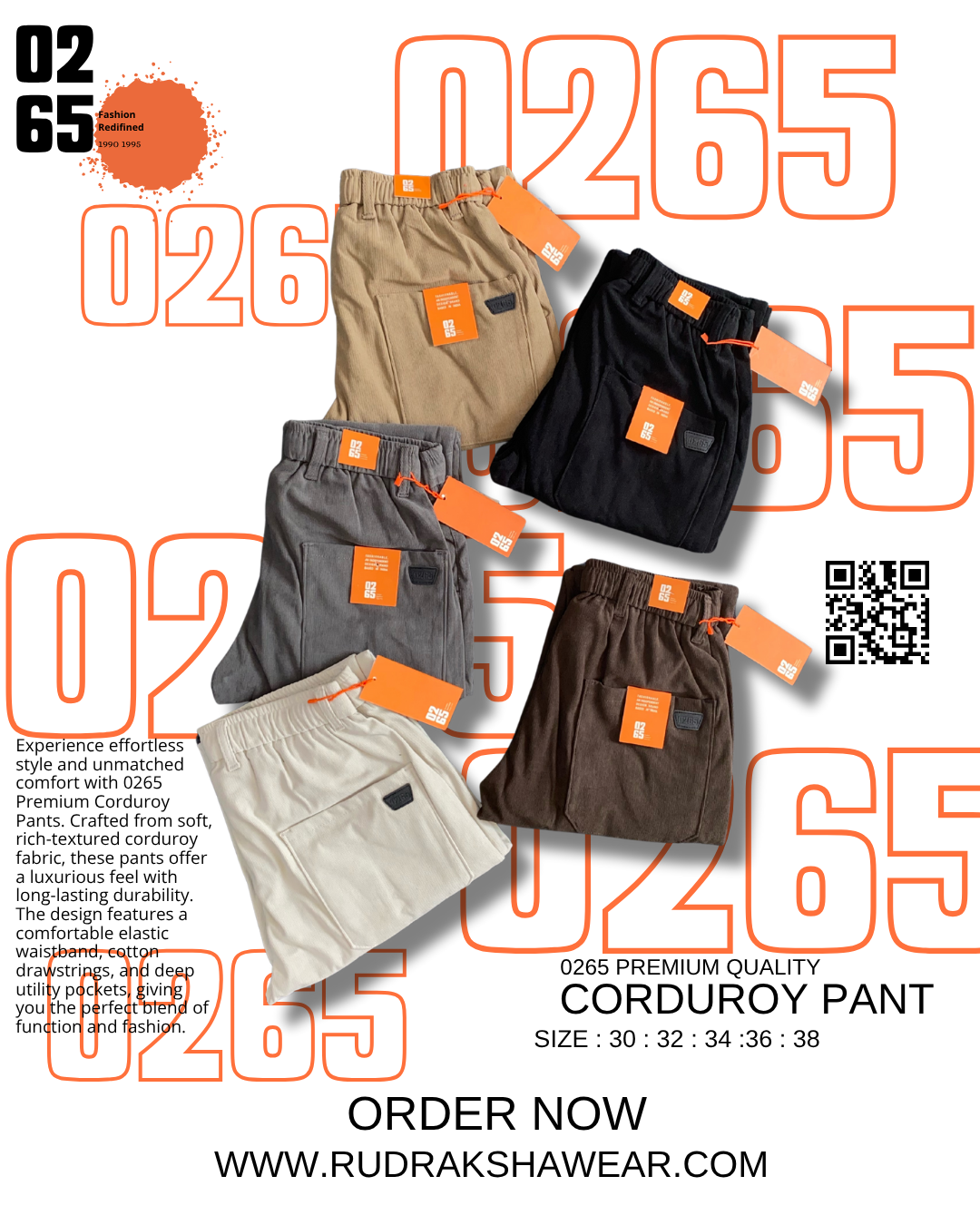 0265 Premium Corduroy Pant | Stylish Pocket Design | Comfortable  | Durable