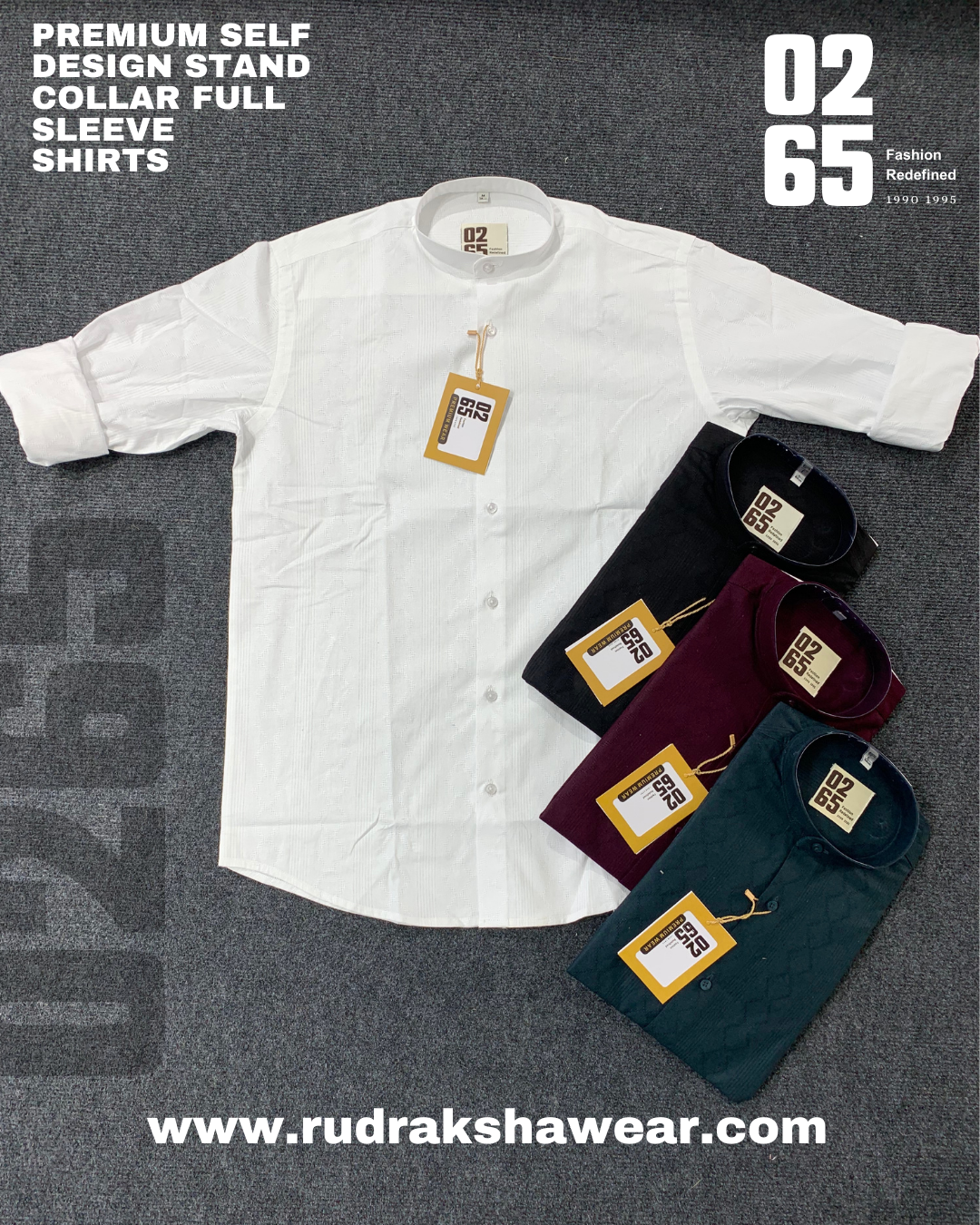 PREMIUM STAND COLLAR SELF DESIGN FULL SLEEVE SHIRTS BY 0265