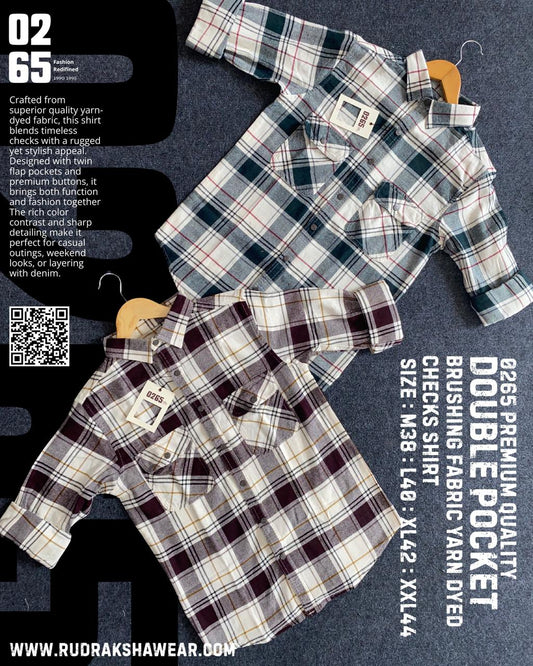 0265 Premium Double Pocket Brushing Fabric Full Sleeve Shirt | Metal Snap Button | Ultra Soft Fabric