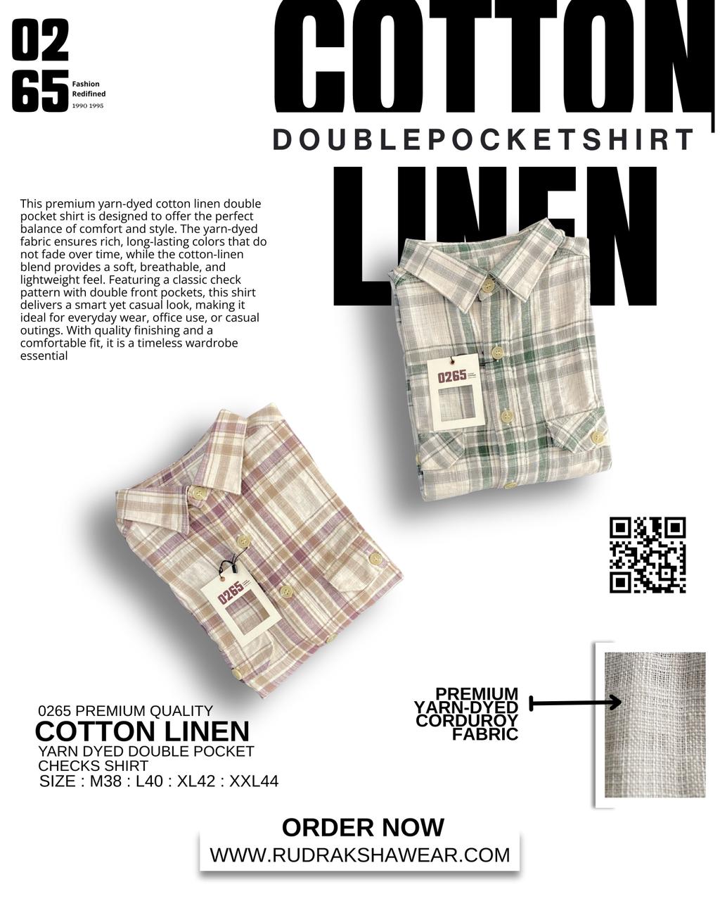 0265 Double Pocket Cotton Linen Full Sleeve Shirt