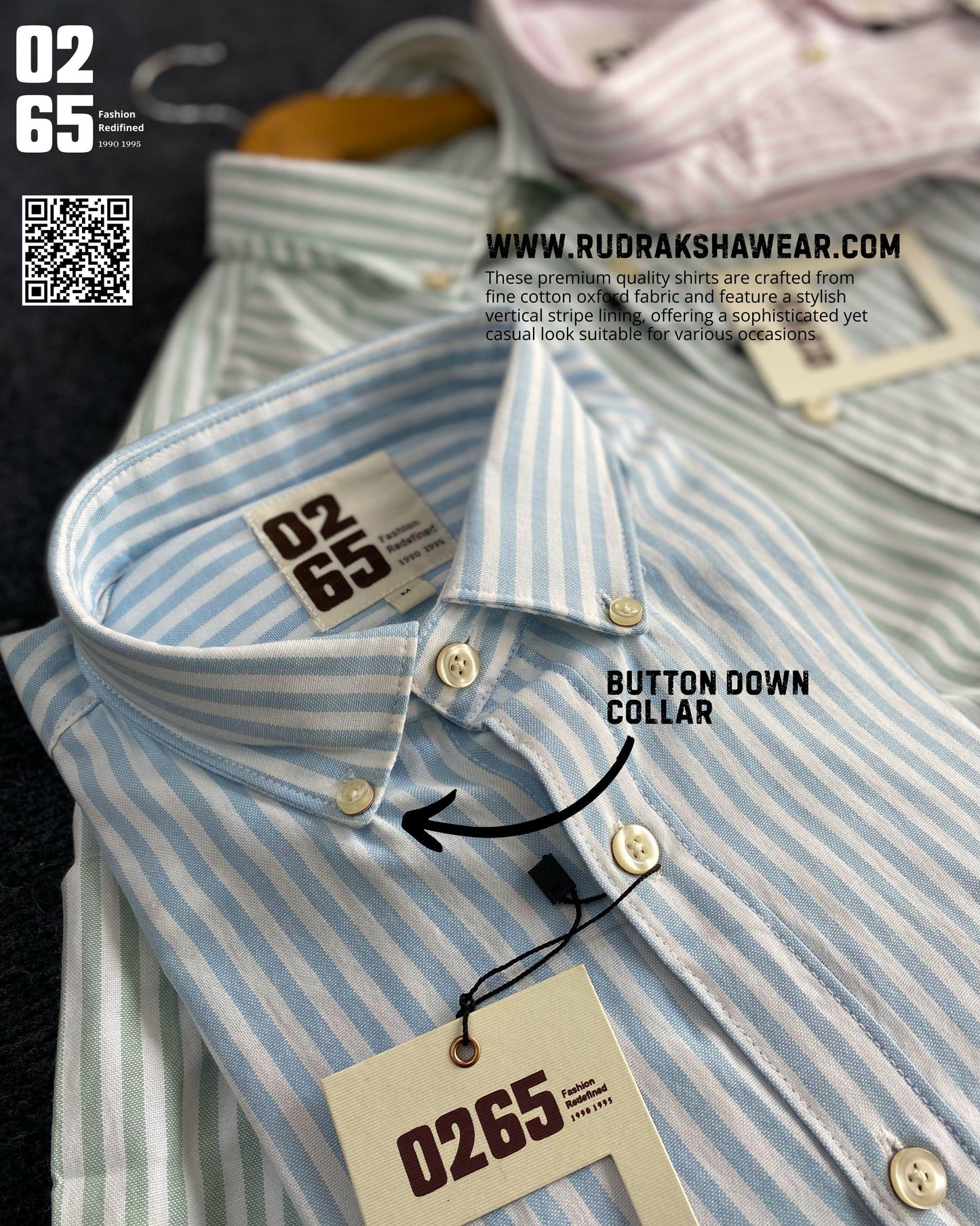 0265 Premium Quality Oxford Fabric Lining Shirt | Button Down Collar | Back side box pleated