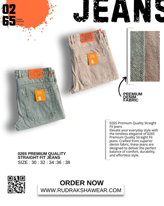 0265 PREMIUM STRAIGHT FIT JEANS | MERGING WHISKER| NON LYCRA | 42” Length (Copy)