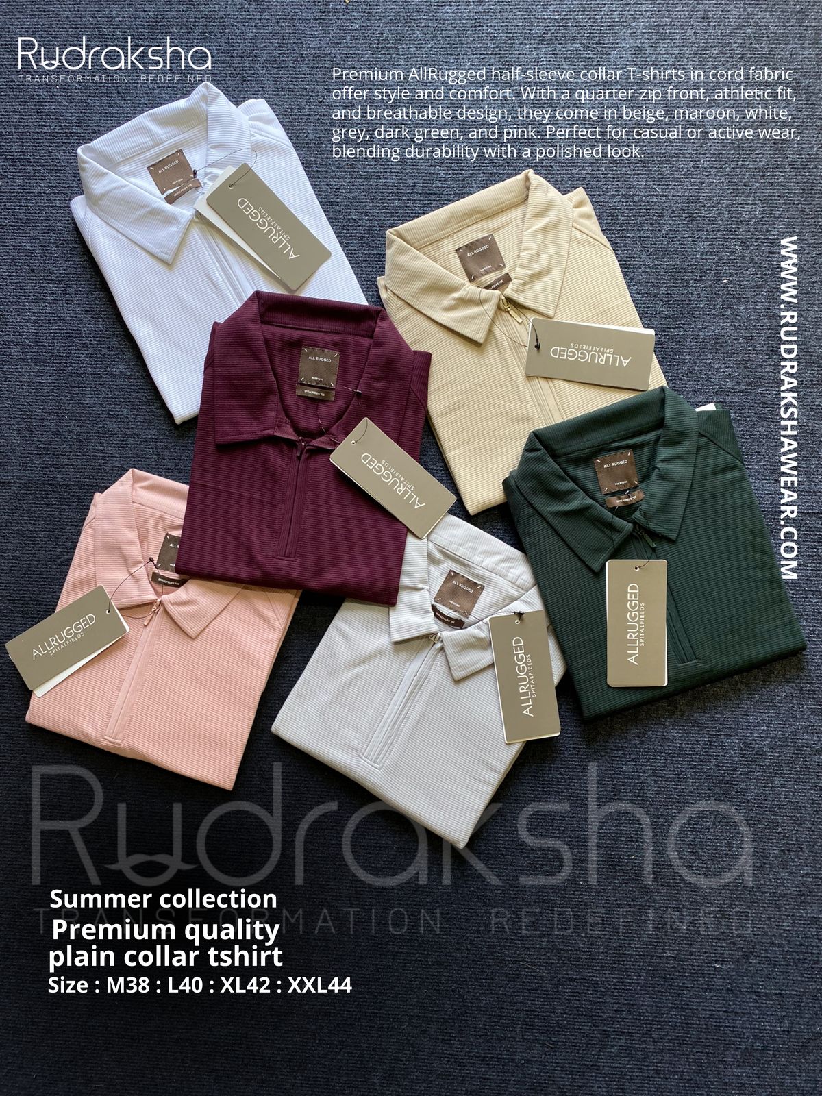 Cord Fabric Half Sleeve Collar T-shirt - YKK Zipper - Summer Collection