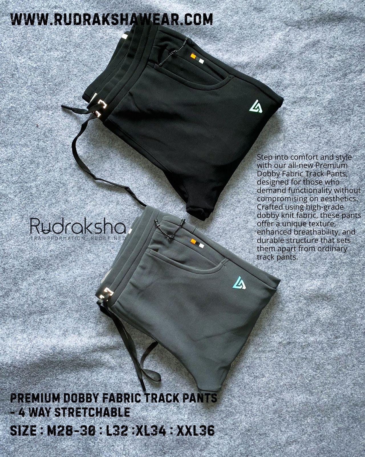 Premium Dobby Stretchable Track Pant - With Two front side pocket zippers -1  Back Side Flap Pocket