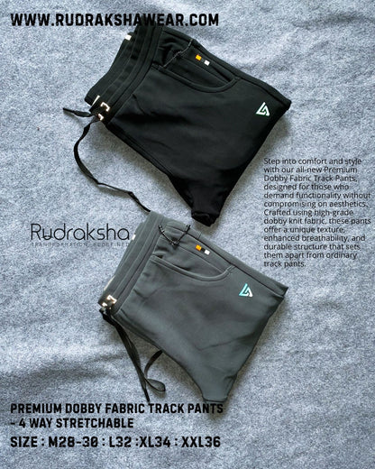 Premium Dobby Stretchable Track Pant - With Two front side pocket zippers -1  Back Side Flap Pocket