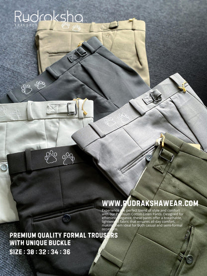Premium Trousers With Buckle and Extended Belt - Imported Wrinkle Resistant Fabric