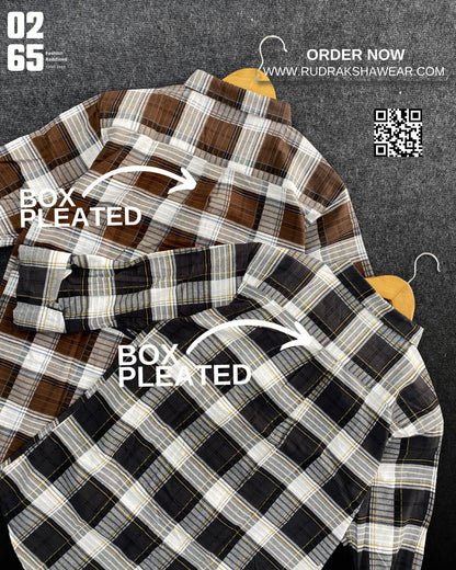 0265 Premium Textured Checks Shirt | Full Sleeve | Metal Snap Buttons | Backside Pleated | 100% Cotton
