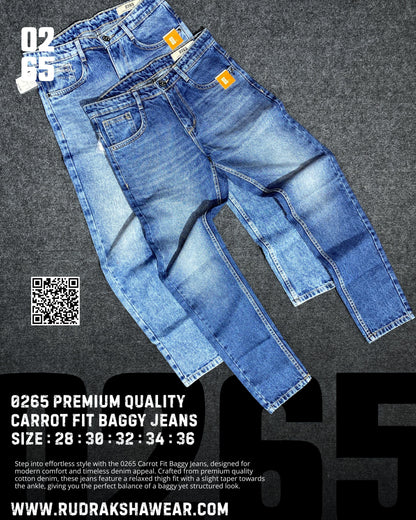 Whisker Carrot Fit Baggy Jeans By 0265 | New Introduction | Non Stretchable | Length 39"/ 40"