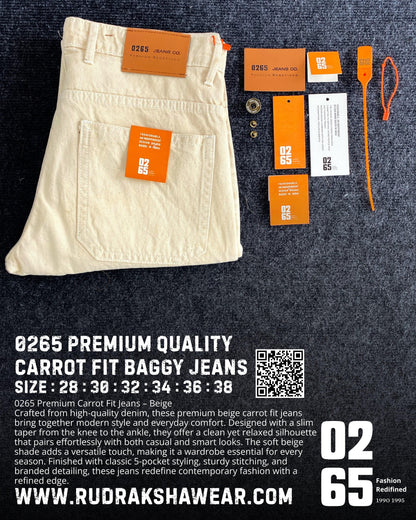 0265 Carrot Fit Baggy Jeans | Beige | Non Stretchable | Length 39”/40”