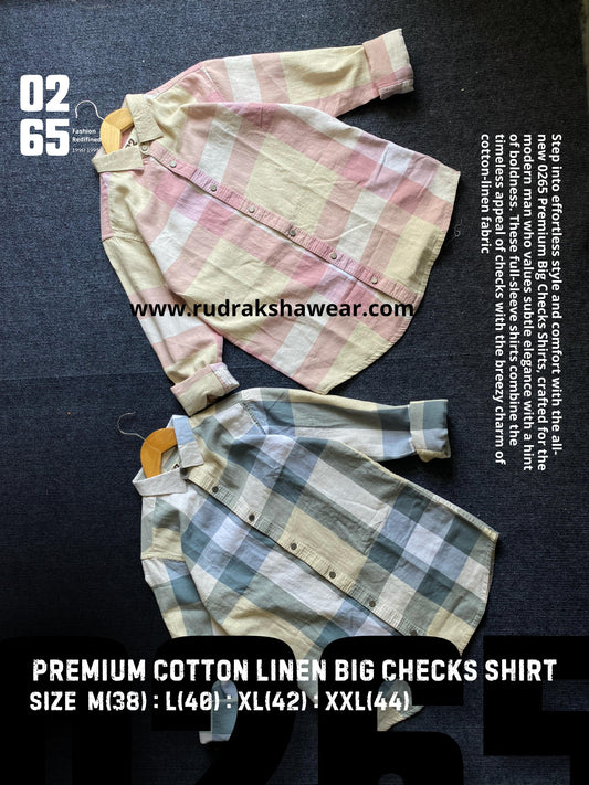 0265 Premium Cotton Linen Yarn Dyed Checks Shirt - Full Sleeve - Metal Push Buttons