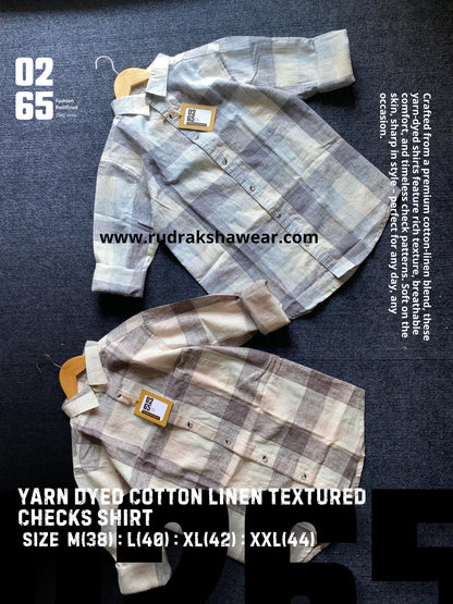 0265 Premium Cotton Linen Yarn Dyed Textured Checks Shirt - Full Sleeve