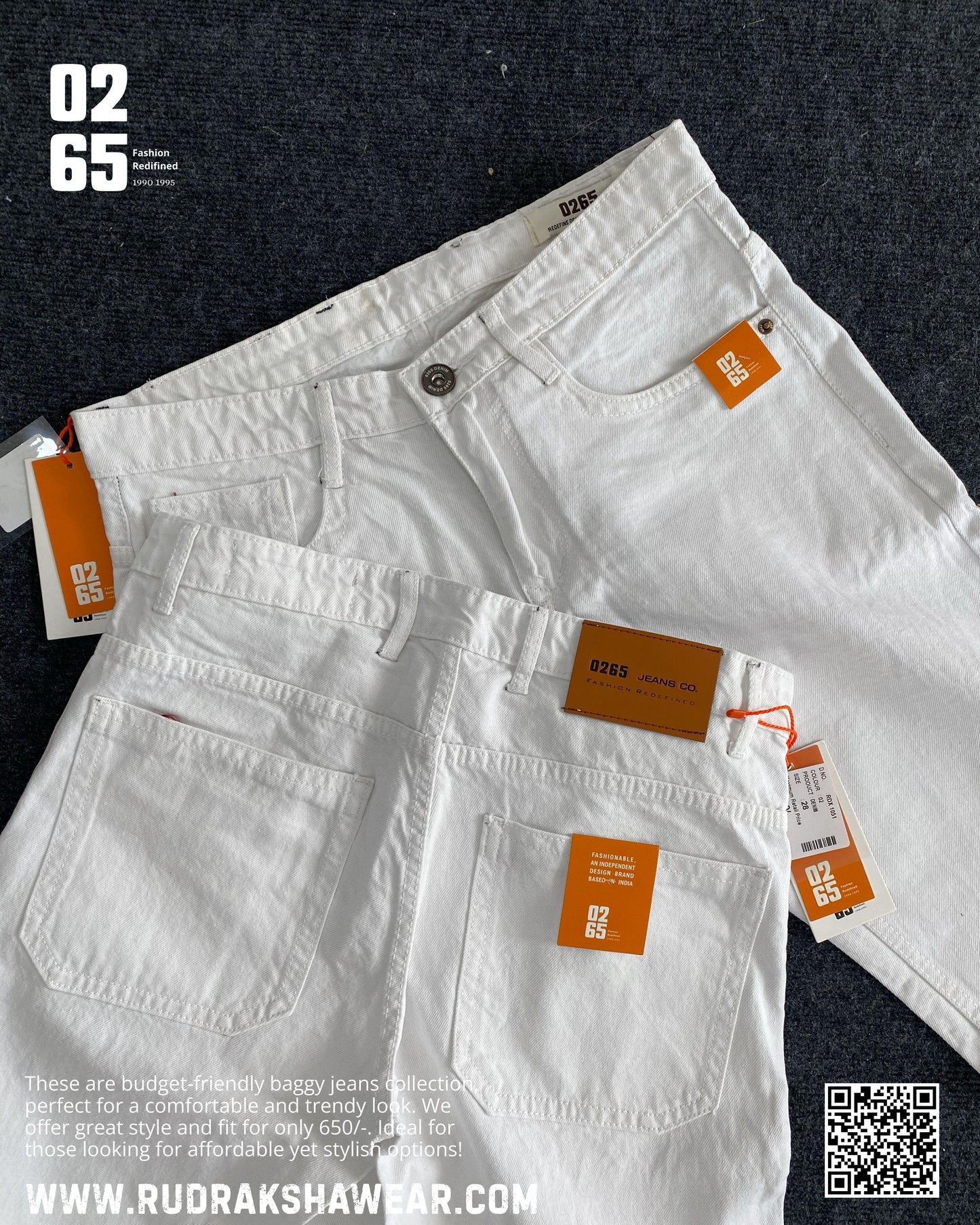 WHITE CARROT FIT BAGGY JEANS- Length 40" - NON STRETCHABLE