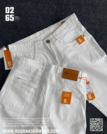 WHITE CARROT FIT BAGGY JEANS- Length 40" - NON STRETCHABLE