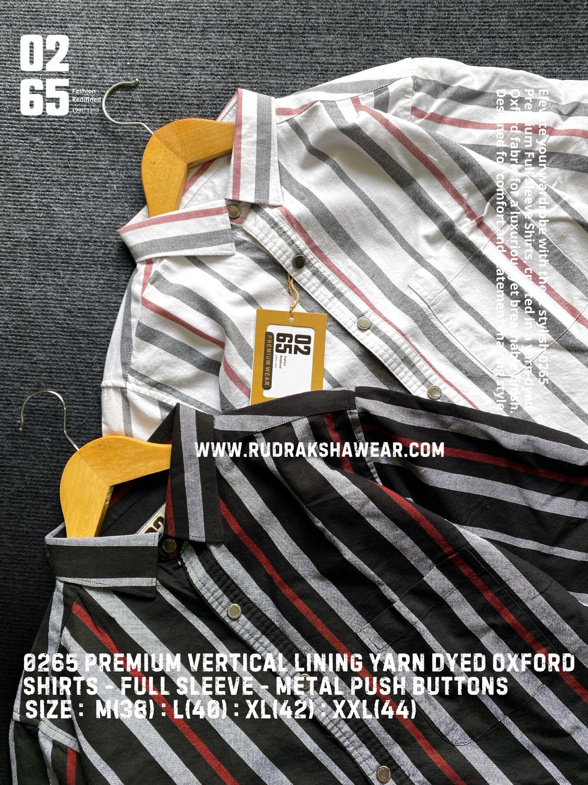 Premium Yarn Dyed Vertical Lining 100% cotton Oxford Full Sleeve Shirt - Metal Push Buttons