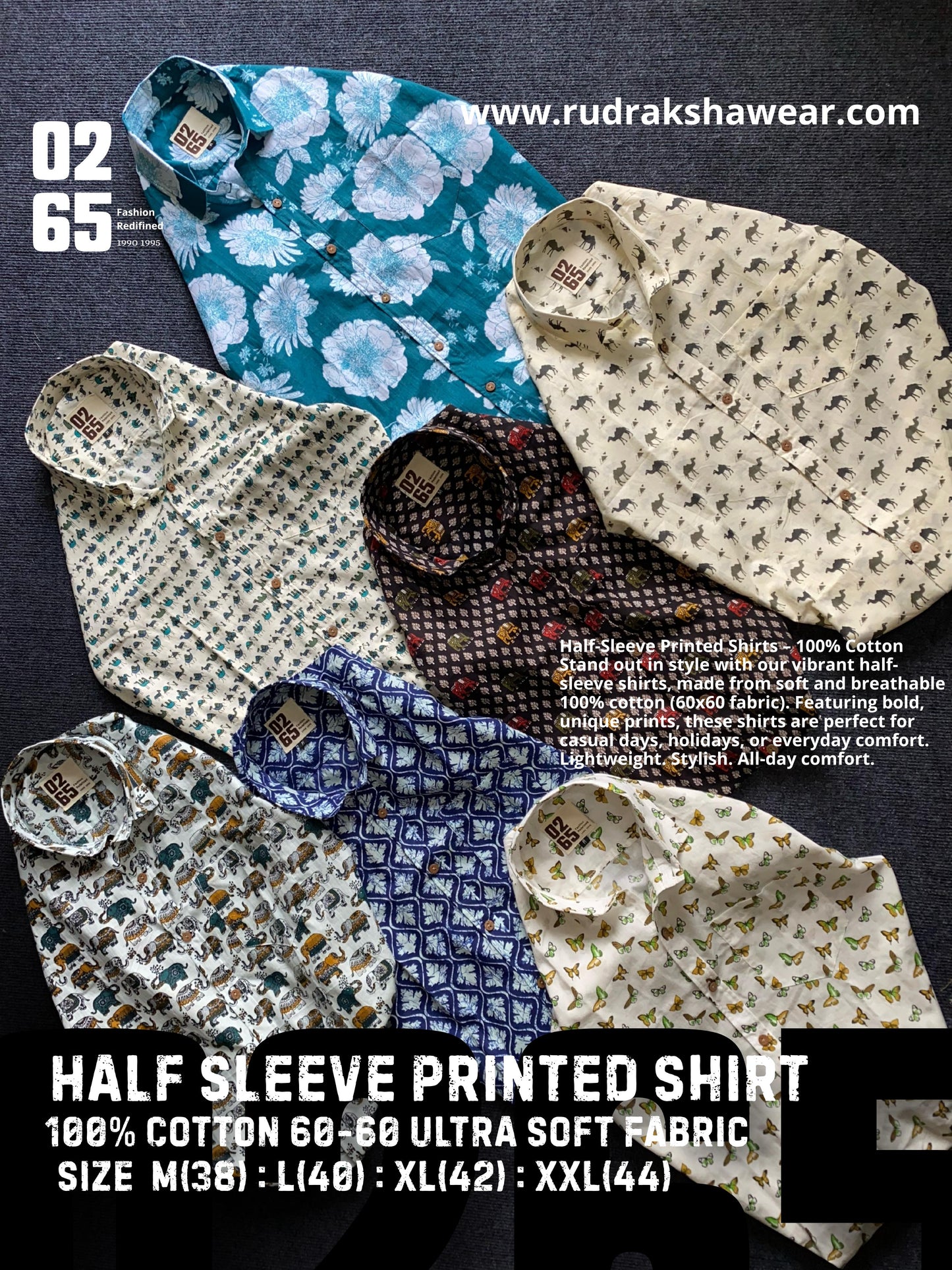 0265 Half Sleeve Printed Ultra Soft & Thin Cotton Fabric shirt ( May occur slight shrinkage after wash )