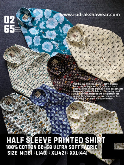 0265 Half Sleeve Printed Ultra Soft & Thin Cotton Fabric shirt ( May occur slight shrinkage after wash )