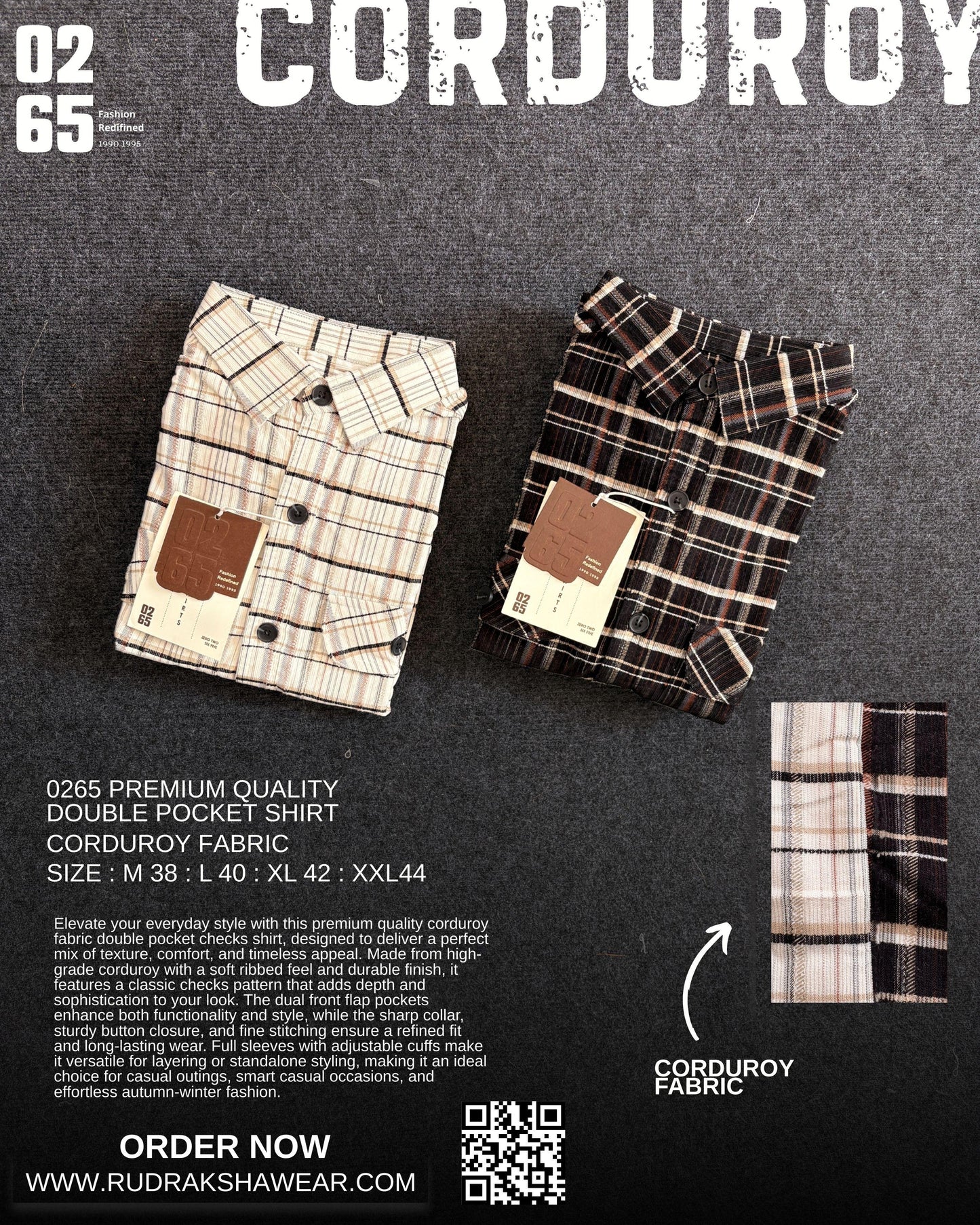 0265 Corduroy Double Pocket Full Sleeve Shirt | Yarn Dyed Checks