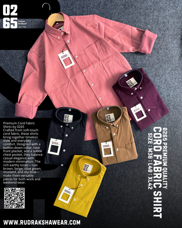 0265 Cord Fabric Full Sleeve Shirt | Button Down Collar | Stretchable | Soft & Comfort