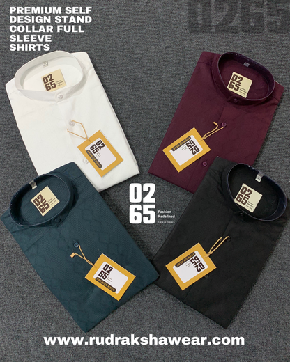 PREMIUM STAND COLLAR SELF DESIGN FULL SLEEVE SHIRTS BY 0265