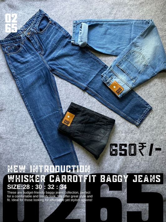 Whisker Carrot Fit Baggy Jeans By 0265 - New Introduction - Non Stretchable