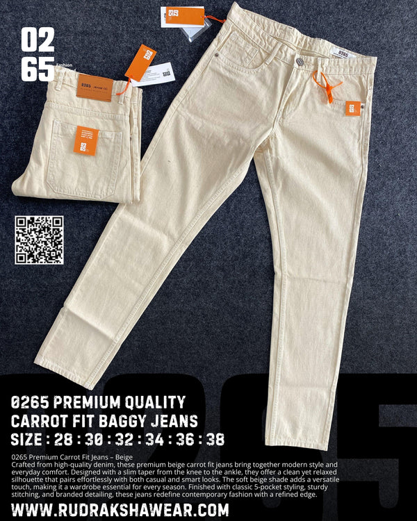 0265 Carrot Fit Baggy Jeans | Beige | Non Stretchable | Length 39”/40”