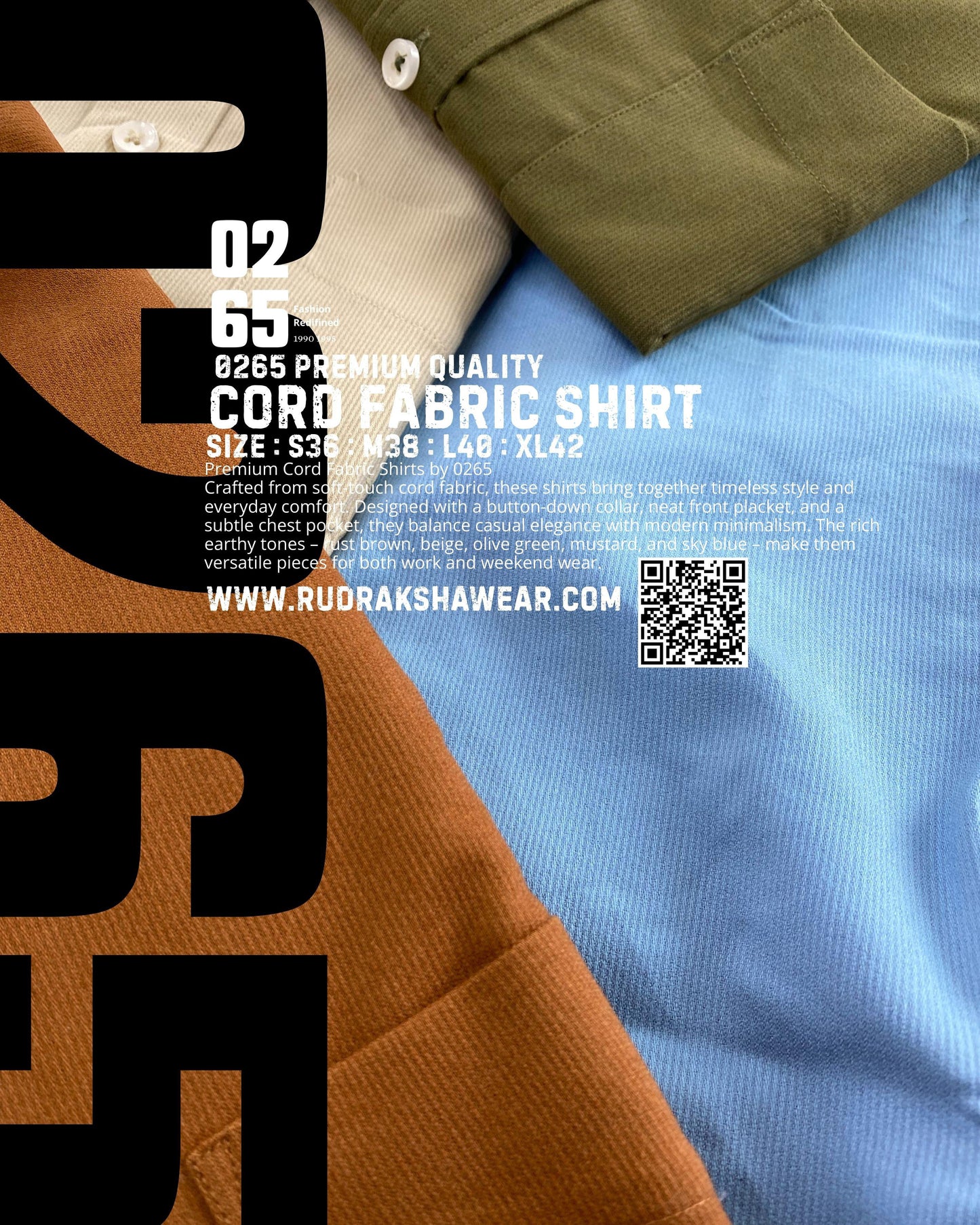 0265 Cord Fabric Full Sleeve Shirt | Button Down Collar | Stretchable | Soft & Comfort