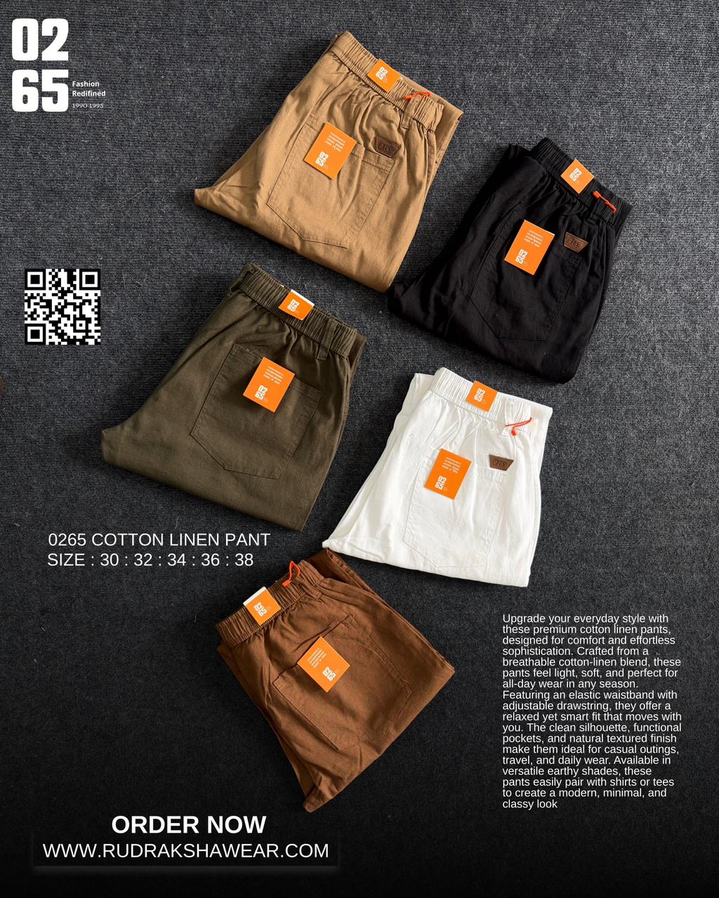 0265 Cotton Linen Casual Pant | Front Right Pocket With Zipper | Length 40"/40.5" | Durable Fabric | Regular Fit | Best for Casual wear for Travelers