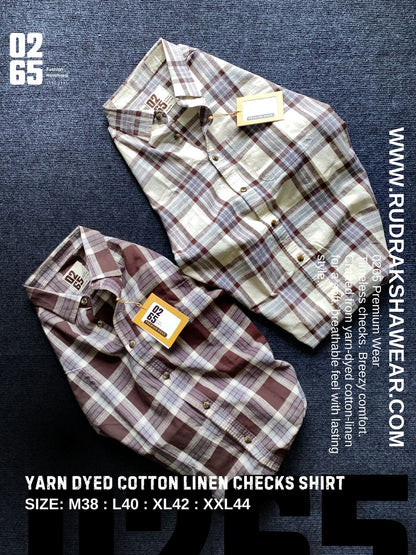 0265 Premium Cotton Linen Yarn Dyed Full Sleeve Checks Shirt - Thin & Ultra Light Weight Fabric