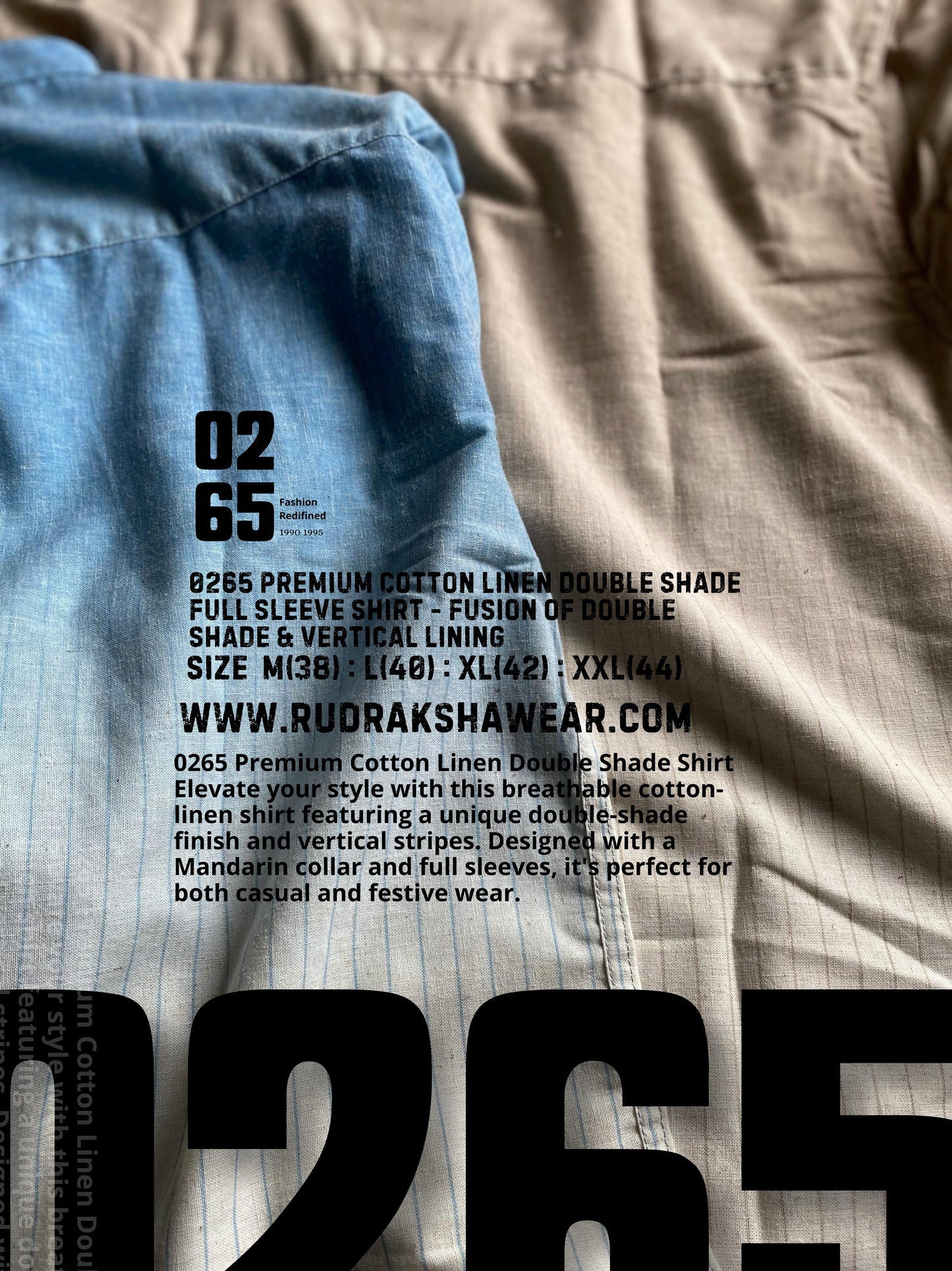 0265 Premium Mandarin Collar - Double Shaded Cotton Linen Full Sleeve Shirt - Ultra Soft Fabric