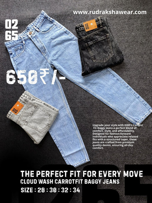 Cloud wash carrot fit baggy jeans - NON STRETCHABLE