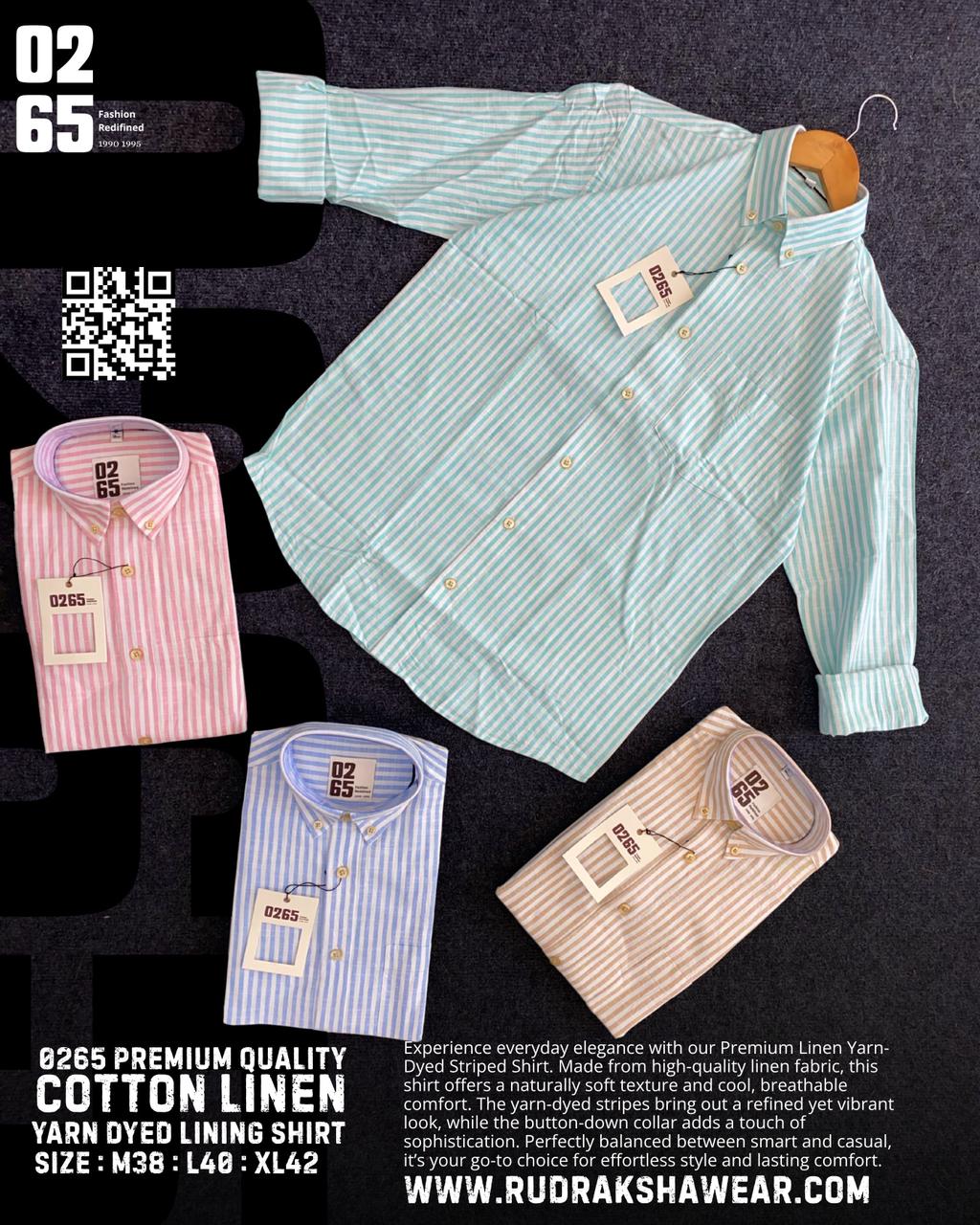 0265 Cotton Linen Vertical Lining Full Sleeve Shirt | Yarn Dyed Fabric | Back Side Box Pleated