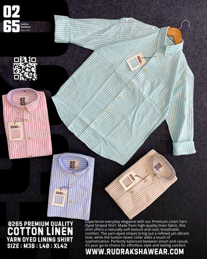 0265 Cotton Linen Vertical Lining Full Sleeve Shirt | Yarn Dyed Fabric | Back Side Box Pleated