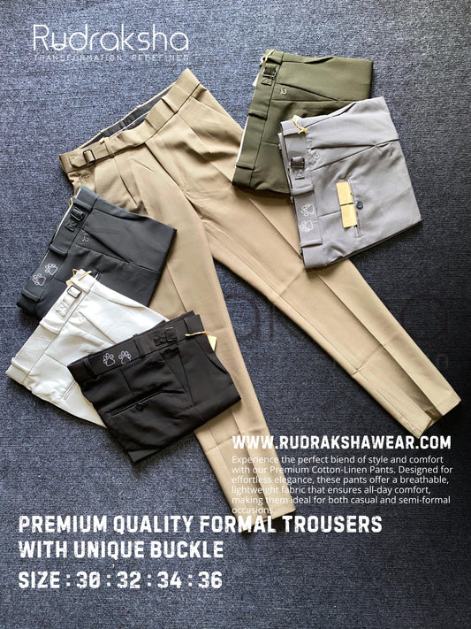 Premium Trousers With Buckle and Extended Belt - Imported Wrinkle Resistant Fabric