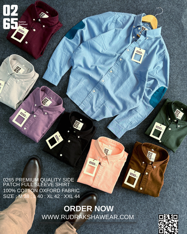 0265 Premium Full Sleeve Shirt With Side Patch | 100% Cotton Oxford Fabric | Backside Pleat With Loop | Button Down Collar