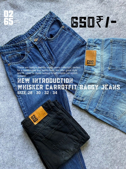 Whisker Carrot Fit Baggy Jeans By 0265 - New Introduction - Non Stretchable