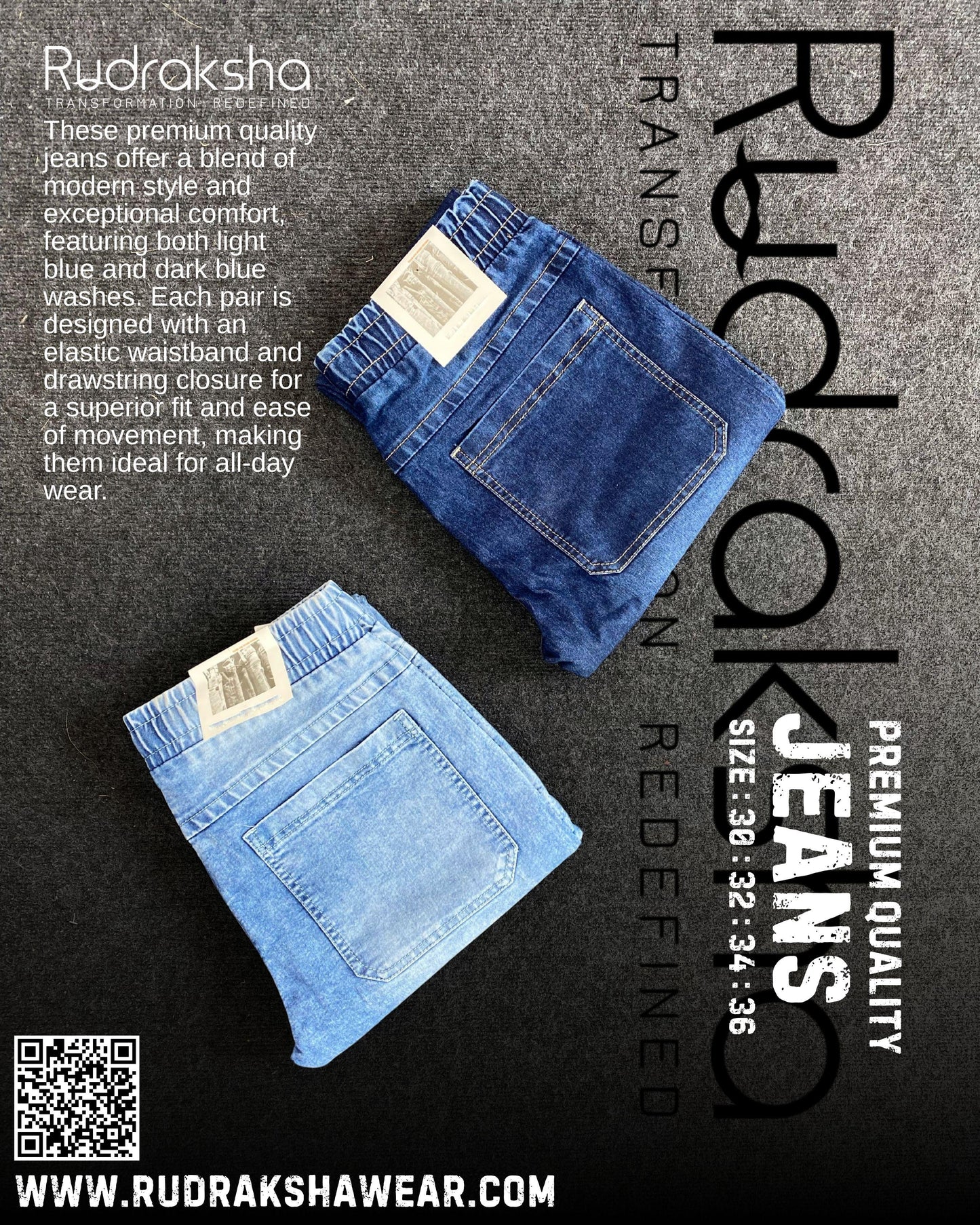 Premium Quality Jeans | Comfort Fit | Front cross pockets | 41” Length | Stretchable