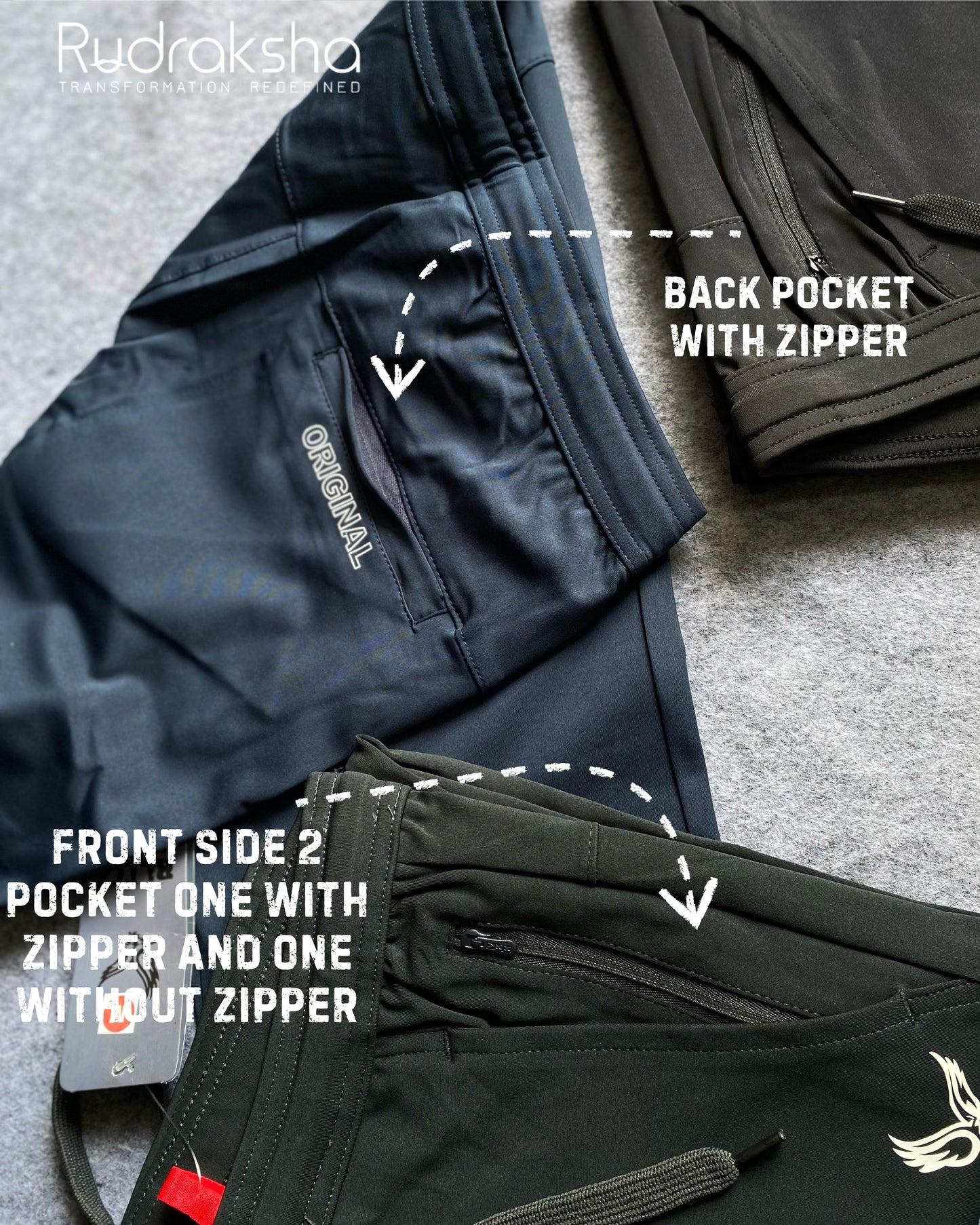 4 Way Stretchable Track Pant - With Two front side pocket zippers