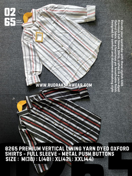 Premium Yarn Dyed Vertical Lining 100% cotton Oxford Full Sleeve Shirt - Metal Push Buttons